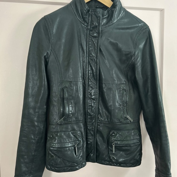 Black leather Moto Jacket — Vince, size S/M - Picture 2 of 3